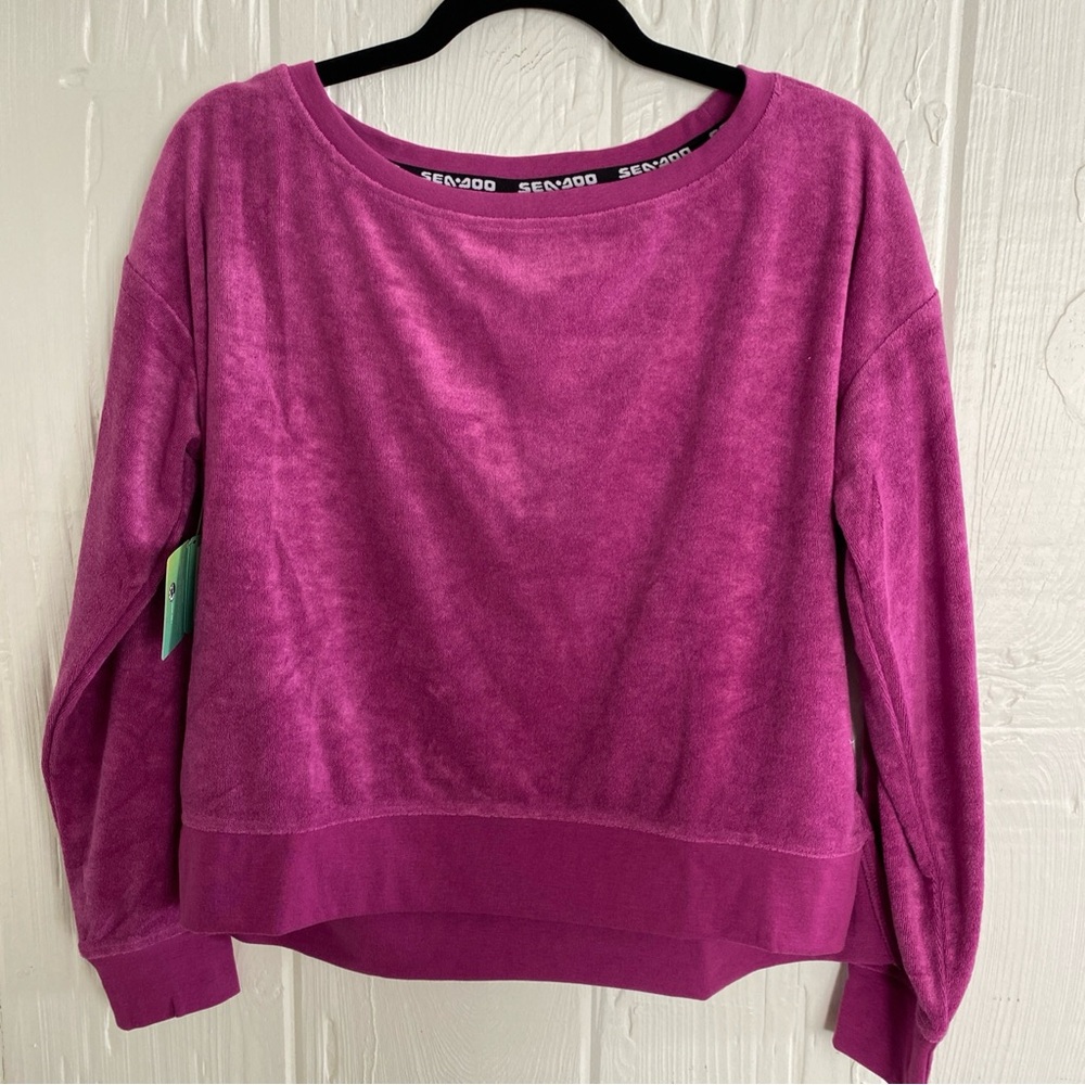 Women's Pink Crop Top Small Petite Terry Sweatshirt